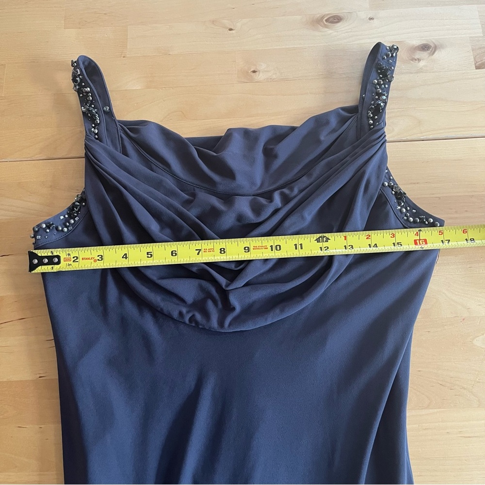 Calvin Klein Elegant Blue Sleeveless Dress Draped Neck Gems Beaded Straps Size 8 - Picture 8 of 11